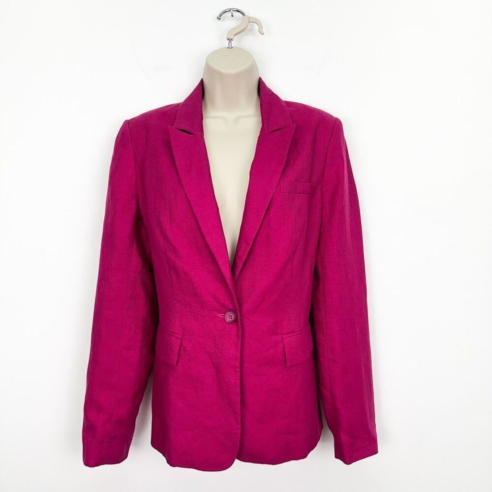Iris & Ink Women’s Berry Pink Linen Single Button Lapel Blazer Jacket